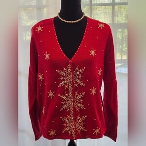 NOS Timberlea RED Snap Up Cardigan Christmas SNOWFLAKES Holiday Sweater MED